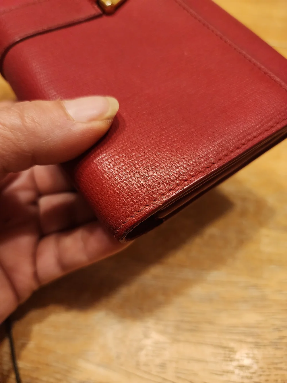 red textured leather Yves Saint Laurent Y-Line wallet gold-tone hardware
